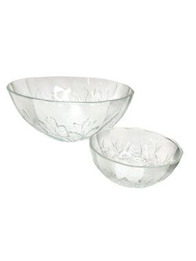 Glass Rose Pattern Chip & Dip Bowl Set By Alco - Vintage Style 9" & 5" Clear Flo